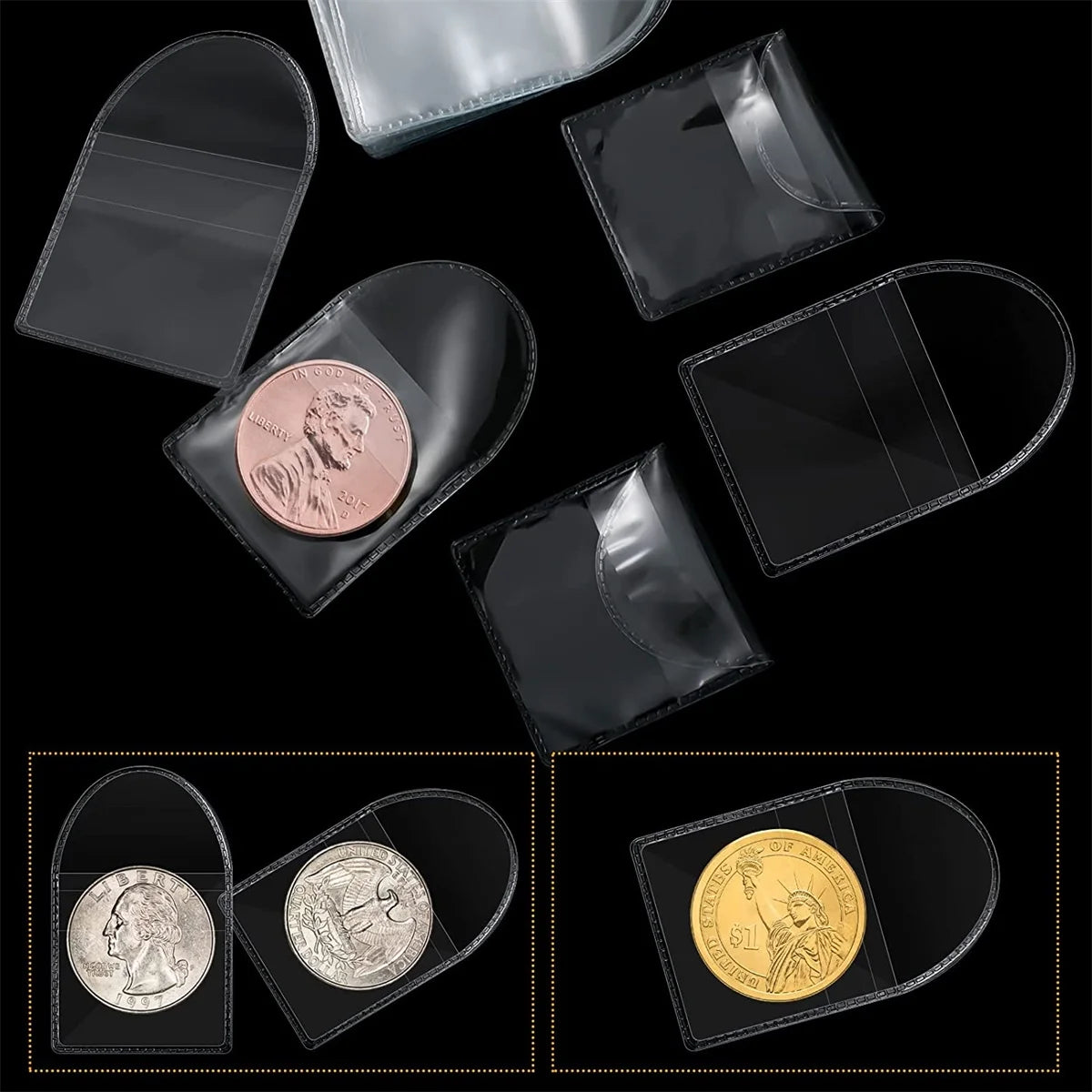 Single Pocket Coin Sleeves Holders, 50PCS 2 Inch Individual Pocket Coin,Plastic Coin Protectors Clear Coin Pouch Coin Collecting Supplies for Coins Jewelry and Small Items