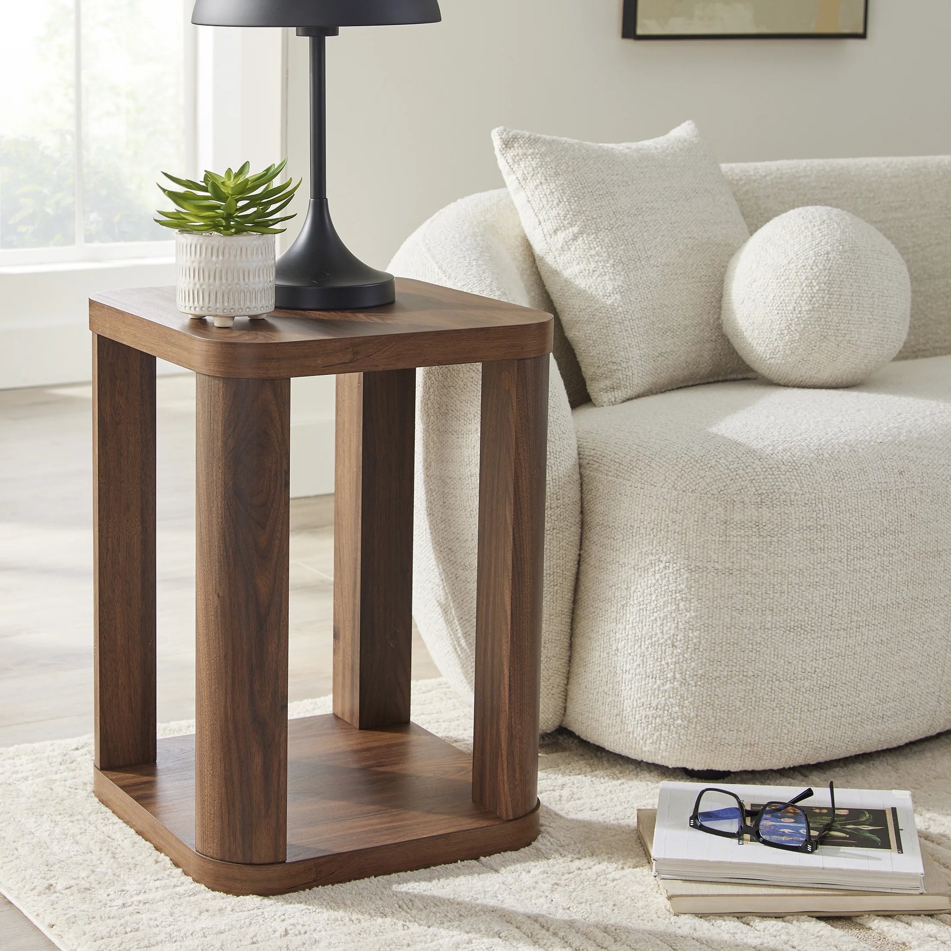 Juliet End Table for Living Room Office, Walnut